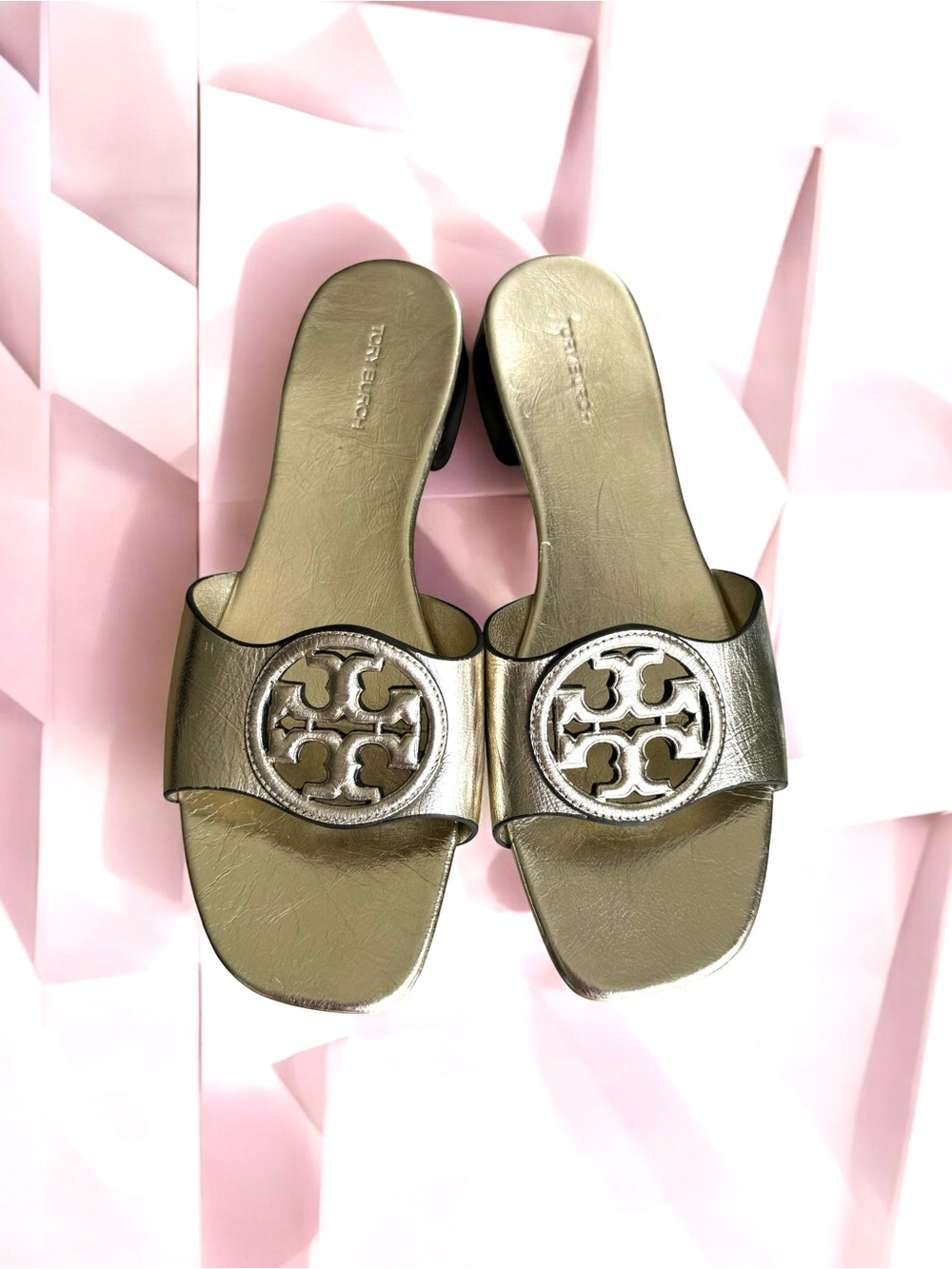 Tory Burch Bombe Miller Sandal Metallic Gold Leather Slides